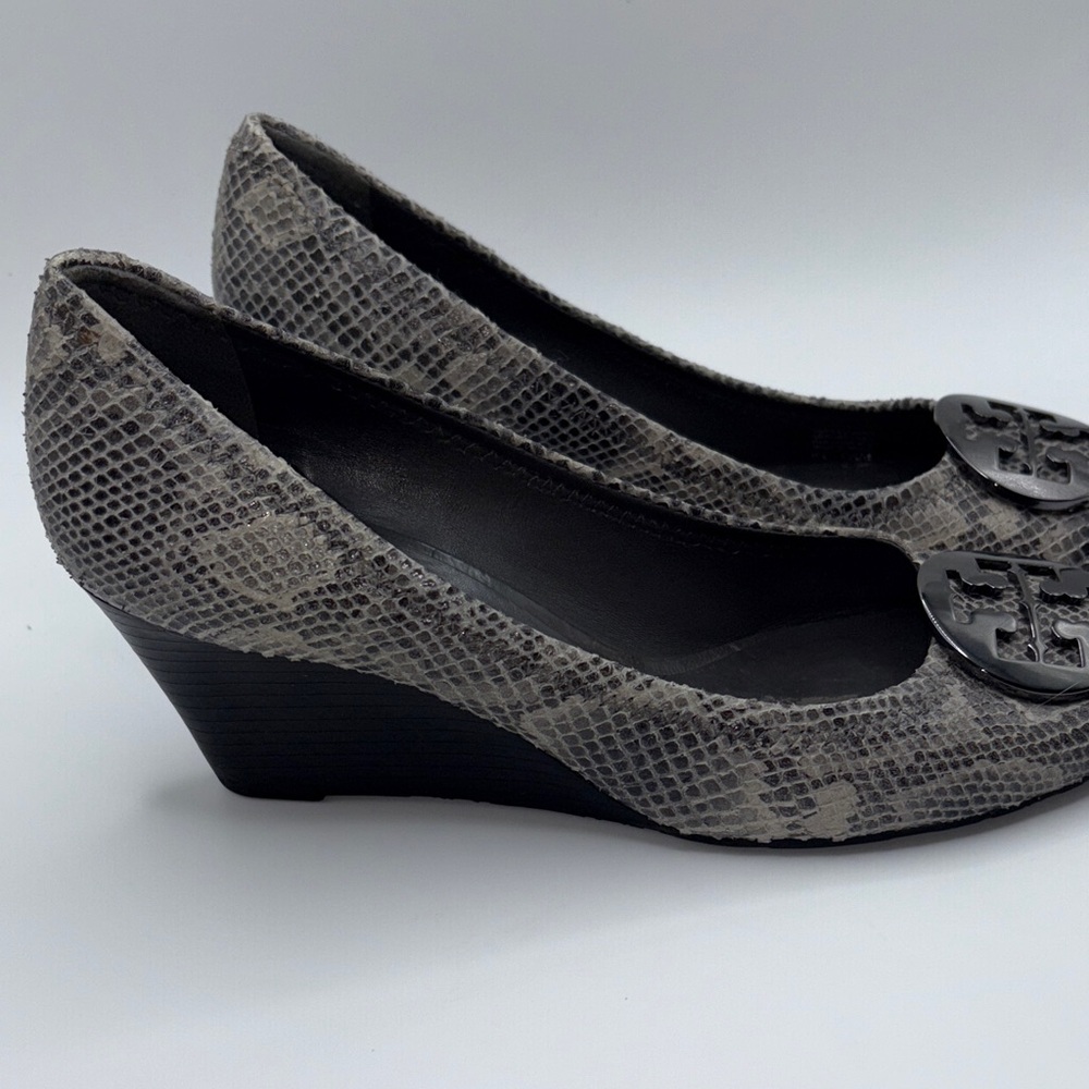 Tory Burch Chic Snakeskin Peep-Toe Heels - Picture 7 of 10